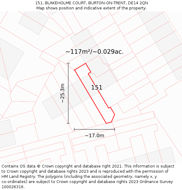 151, BLAKEHOLME COURT, BURTON-ON-TRENT, DE14 2QN: Plot and title map
