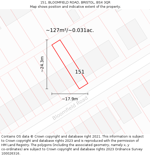151, BLOOMFIELD ROAD, BRISTOL, BS4 3QR: Plot and title map