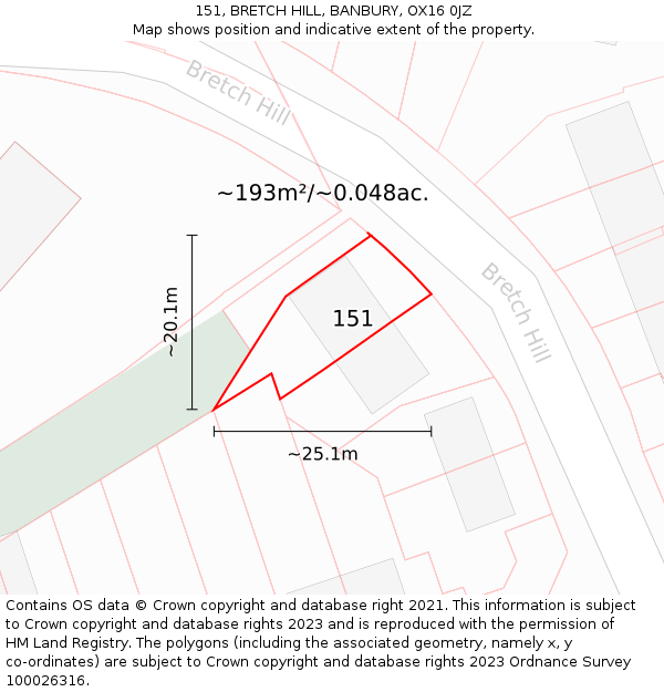 151, BRETCH HILL, BANBURY, OX16 0JZ: Plot and title map