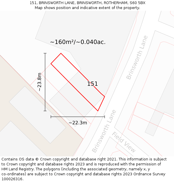 151, BRINSWORTH LANE, BRINSWORTH, ROTHERHAM, S60 5BX: Plot and title map