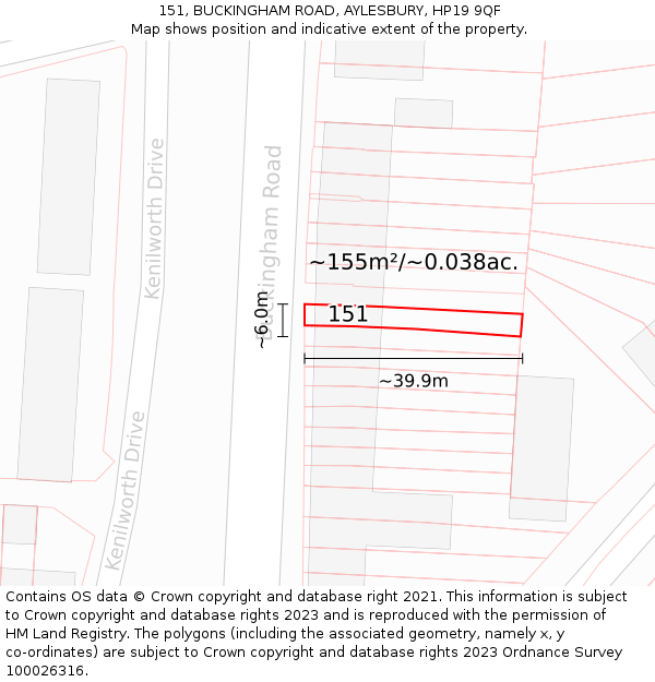 151, BUCKINGHAM ROAD, AYLESBURY, HP19 9QF: Plot and title map