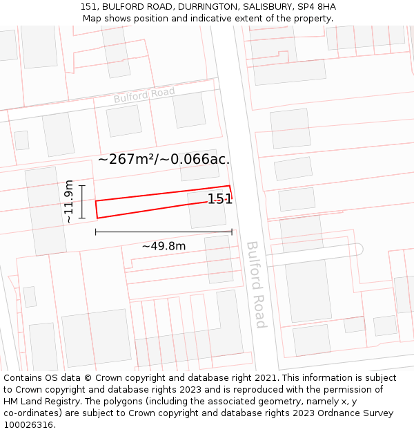 151, BULFORD ROAD, DURRINGTON, SALISBURY, SP4 8HA: Plot and title map