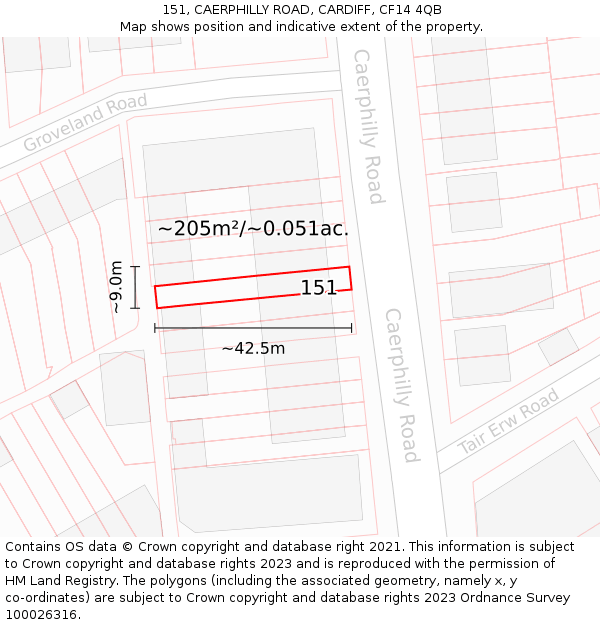 151, CAERPHILLY ROAD, CARDIFF, CF14 4QB: Plot and title map
