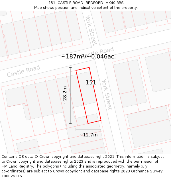 151, CASTLE ROAD, BEDFORD, MK40 3RS: Plot and title map