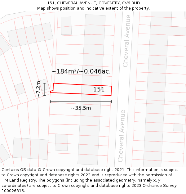 151, CHEVERAL AVENUE, COVENTRY, CV6 3HD: Plot and title map