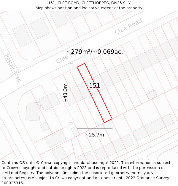 151, CLEE ROAD, CLEETHORPES, DN35 9HY: Plot and title map