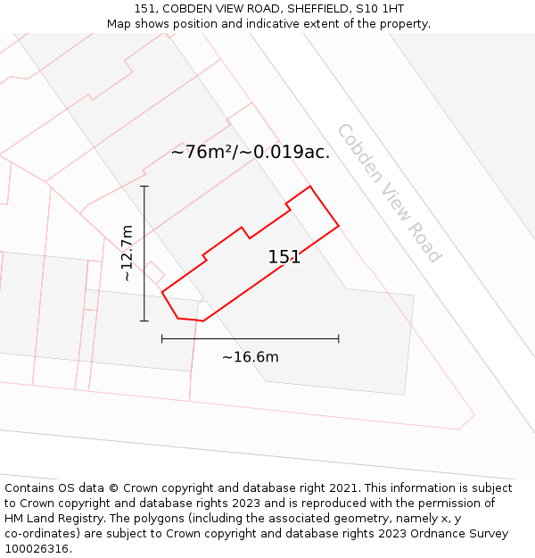 151, COBDEN VIEW ROAD, SHEFFIELD, S10 1HT: Plot and title map