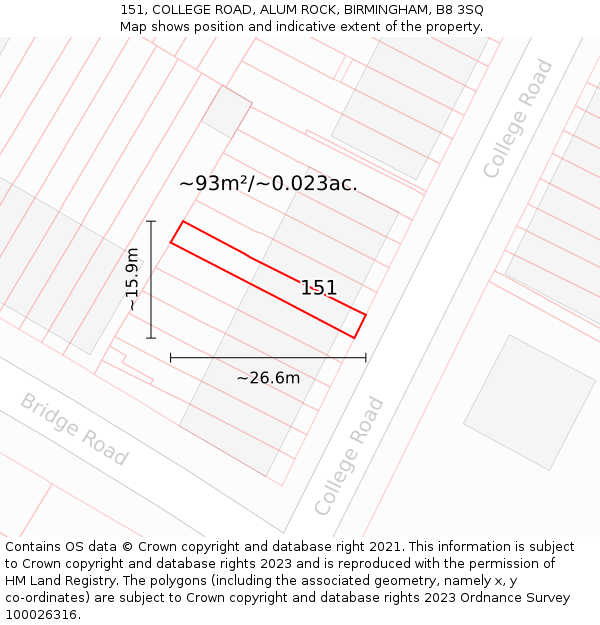 151, COLLEGE ROAD, ALUM ROCK, BIRMINGHAM, B8 3SQ: Plot and title map