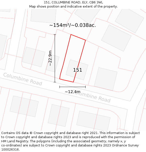151, COLUMBINE ROAD, ELY, CB6 3WL: Plot and title map
