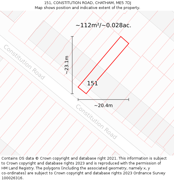151, CONSTITUTION ROAD, CHATHAM, ME5 7DJ: Plot and title map