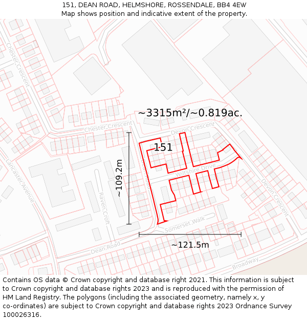 151, DEAN ROAD, HELMSHORE, ROSSENDALE, BB4 4EW: Plot and title map