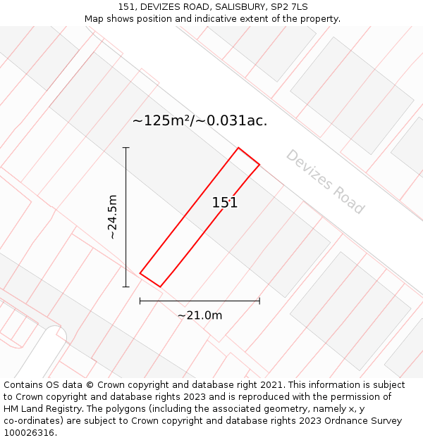 151, DEVIZES ROAD, SALISBURY, SP2 7LS: Plot and title map