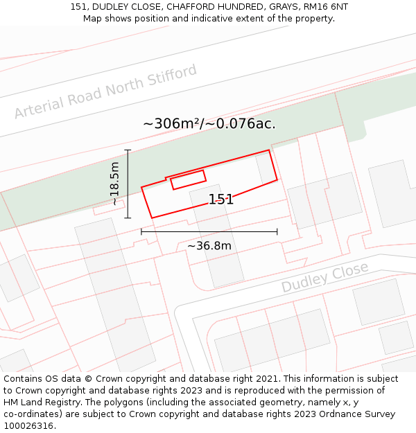151, DUDLEY CLOSE, CHAFFORD HUNDRED, GRAYS, RM16 6NT: Plot and title map