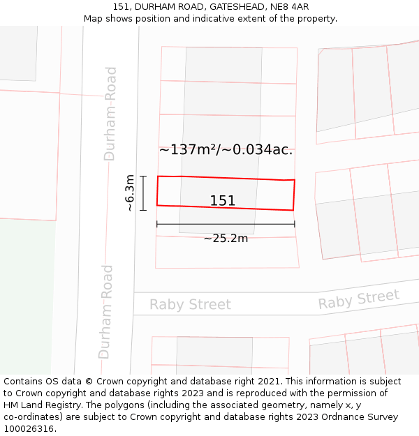 151, DURHAM ROAD, GATESHEAD, NE8 4AR: Plot and title map