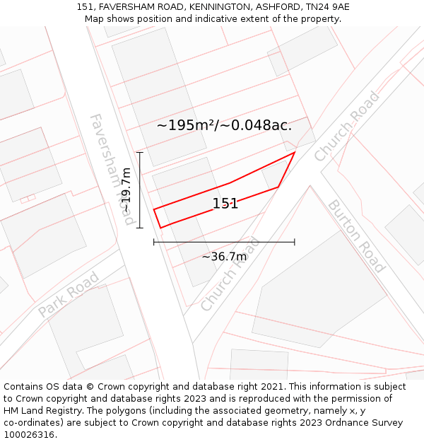 151, FAVERSHAM ROAD, KENNINGTON, ASHFORD, TN24 9AE: Plot and title map