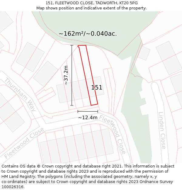 151, FLEETWOOD CLOSE, TADWORTH, KT20 5PG: Plot and title map