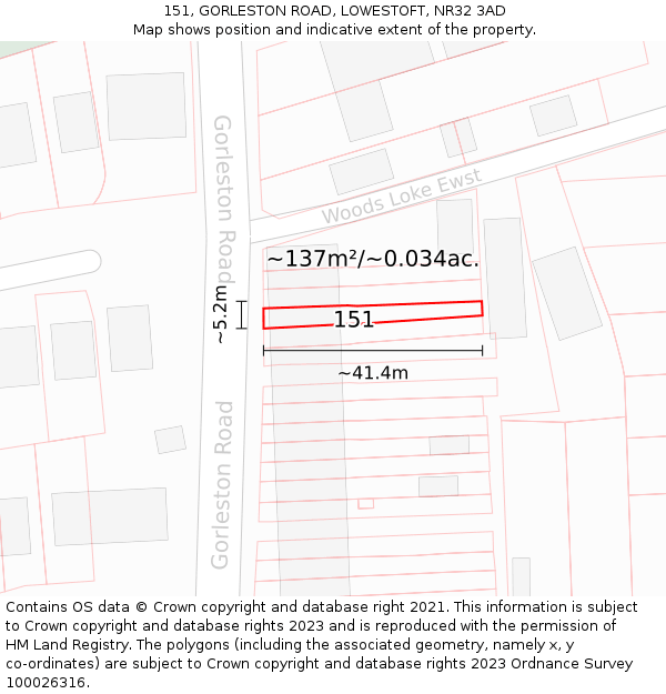 151, GORLESTON ROAD, LOWESTOFT, NR32 3AD: Plot and title map