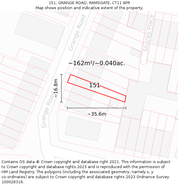 151, GRANGE ROAD, RAMSGATE, CT11 9PR: Plot and title map