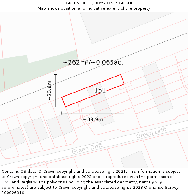 151, GREEN DRIFT, ROYSTON, SG8 5BL: Plot and title map