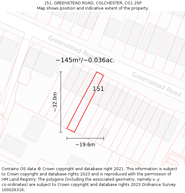 151, GREENSTEAD ROAD, COLCHESTER, CO1 2SP: Plot and title map