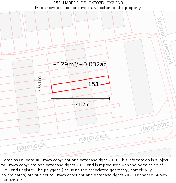 151, HAREFIELDS, OXFORD, OX2 8NR: Plot and title map