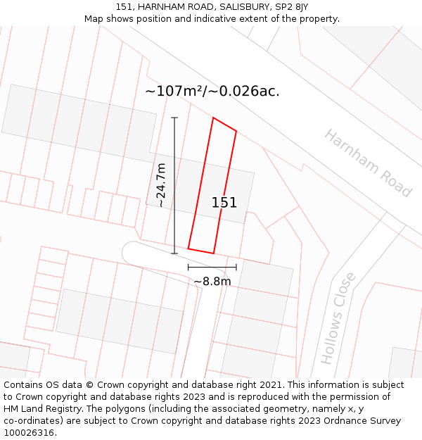 151, HARNHAM ROAD, SALISBURY, SP2 8JY: Plot and title map