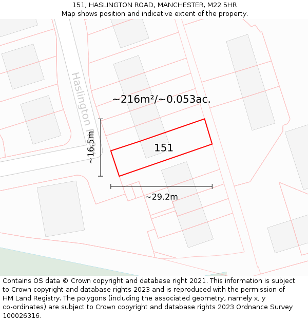 151, HASLINGTON ROAD, MANCHESTER, M22 5HR: Plot and title map