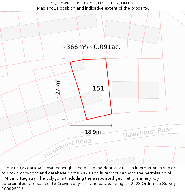 151, HAWKHURST ROAD, BRIGHTON, BN1 9EB: Plot and title map