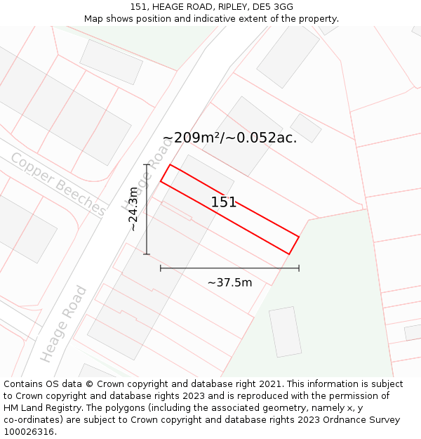 151, HEAGE ROAD, RIPLEY, DE5 3GG: Plot and title map