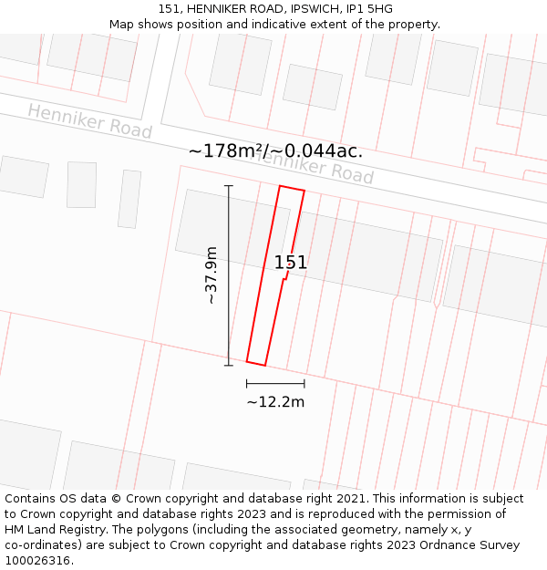 151, HENNIKER ROAD, IPSWICH, IP1 5HG: Plot and title map