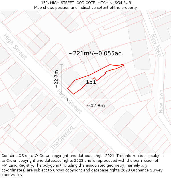 151, HIGH STREET, CODICOTE, HITCHIN, SG4 8UB: Plot and title map