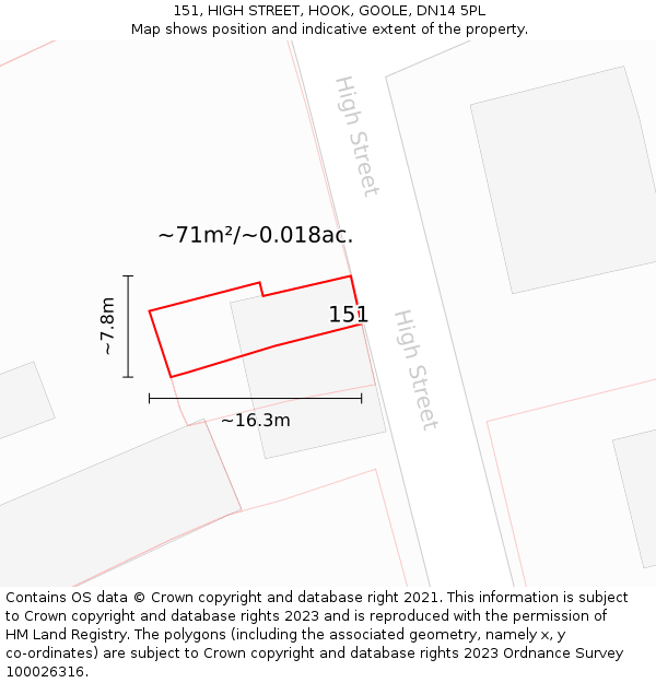 151, HIGH STREET, HOOK, GOOLE, DN14 5PL: Plot and title map