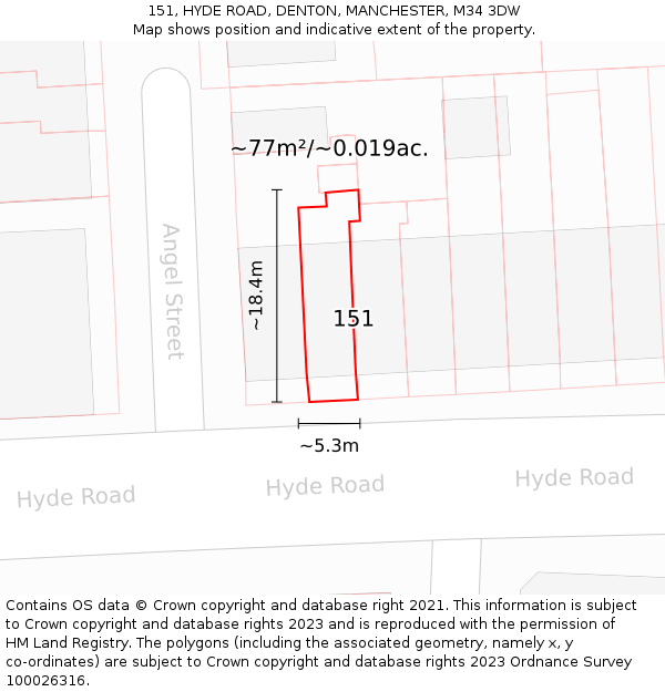 151, HYDE ROAD, DENTON, MANCHESTER, M34 3DW: Plot and title map