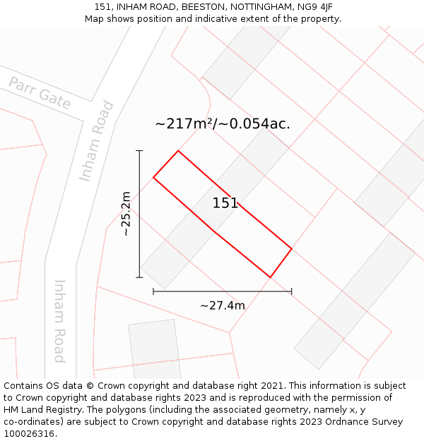 151, INHAM ROAD, BEESTON, NOTTINGHAM, NG9 4JF: Plot and title map
