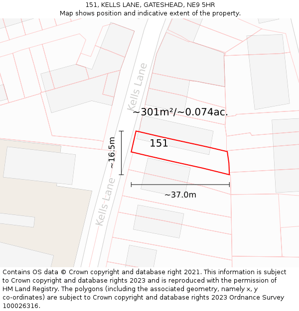 151, KELLS LANE, GATESHEAD, NE9 5HR: Plot and title map