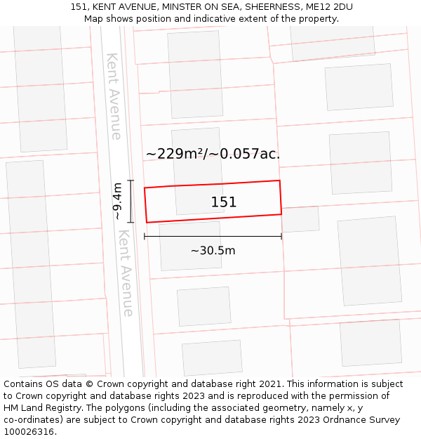151, KENT AVENUE, MINSTER ON SEA, SHEERNESS, ME12 2DU: Plot and title map
