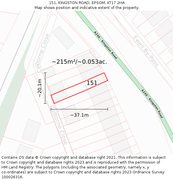 151, KINGSTON ROAD, EPSOM, KT17 2HA: Plot and title map