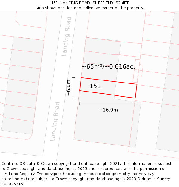 151, LANCING ROAD, SHEFFIELD, S2 4ET: Plot and title map