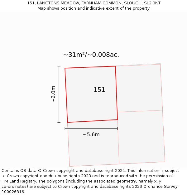 151, LANGTONS MEADOW, FARNHAM COMMON, SLOUGH, SL2 3NT: Plot and title map