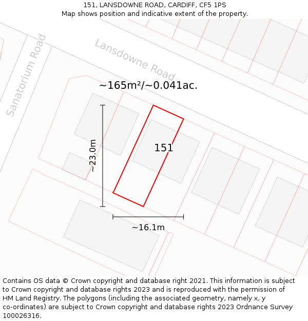 151, LANSDOWNE ROAD, CARDIFF, CF5 1PS: Plot and title map