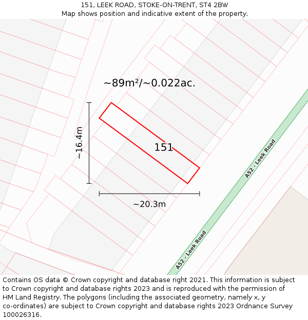 151, LEEK ROAD, STOKE-ON-TRENT, ST4 2BW: Plot and title map