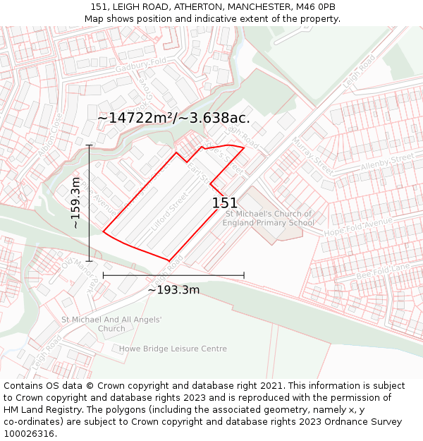 151, LEIGH ROAD, ATHERTON, MANCHESTER, M46 0PB: Plot and title map