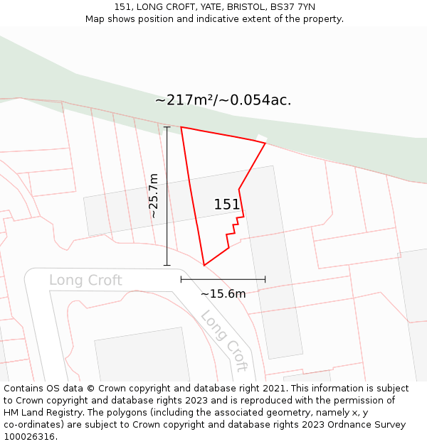 151, LONG CROFT, YATE, BRISTOL, BS37 7YN: Plot and title map
