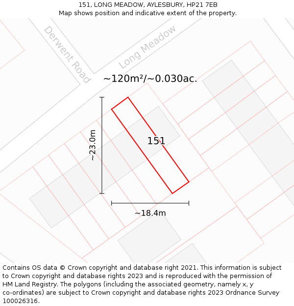 151, LONG MEADOW, AYLESBURY, HP21 7EB: Plot and title map
