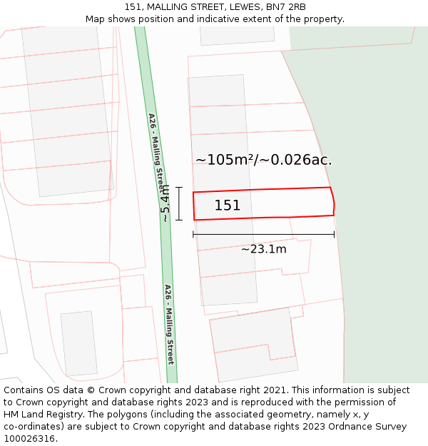 151, MALLING STREET, LEWES, BN7 2RB: Plot and title map