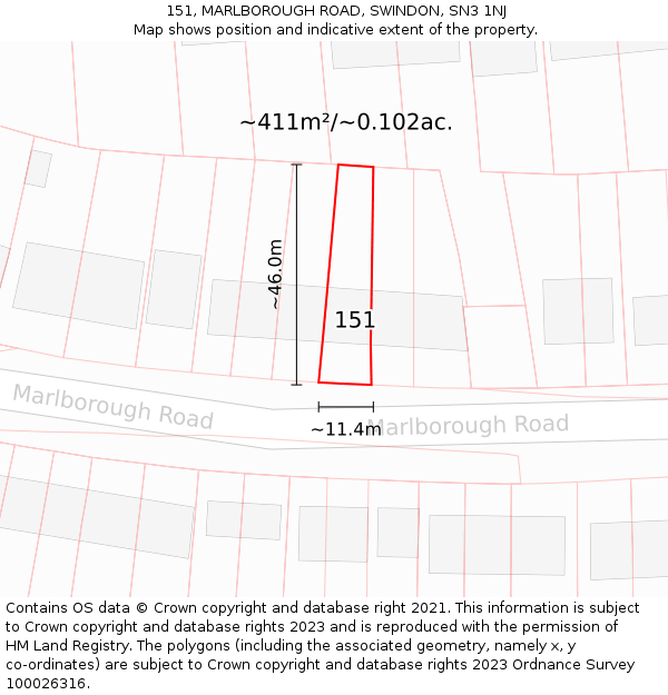 151, MARLBOROUGH ROAD, SWINDON, SN3 1NJ: Plot and title map