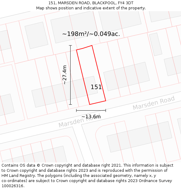 151, MARSDEN ROAD, BLACKPOOL, FY4 3DT: Plot and title map