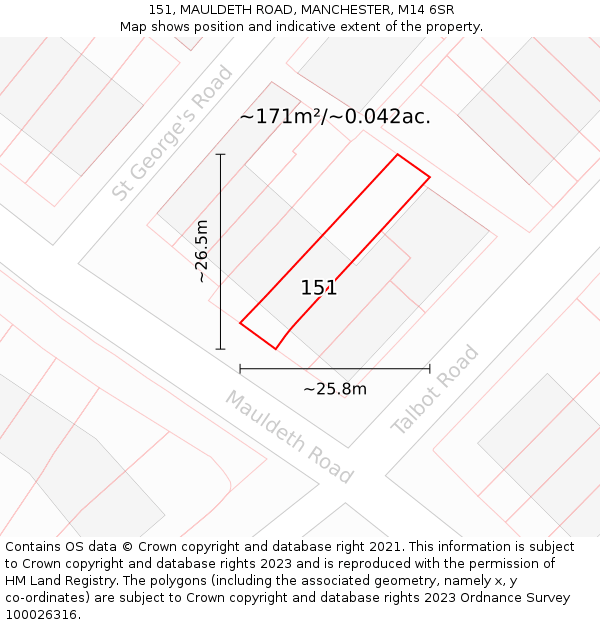 151, MAULDETH ROAD, MANCHESTER, M14 6SR: Plot and title map