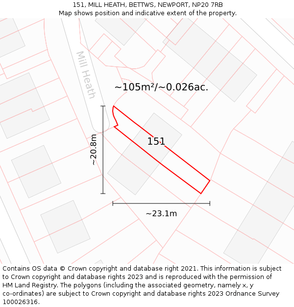 151, MILL HEATH, BETTWS, NEWPORT, NP20 7RB: Plot and title map