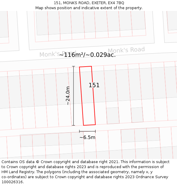 151, MONKS ROAD, EXETER, EX4 7BQ: Plot and title map